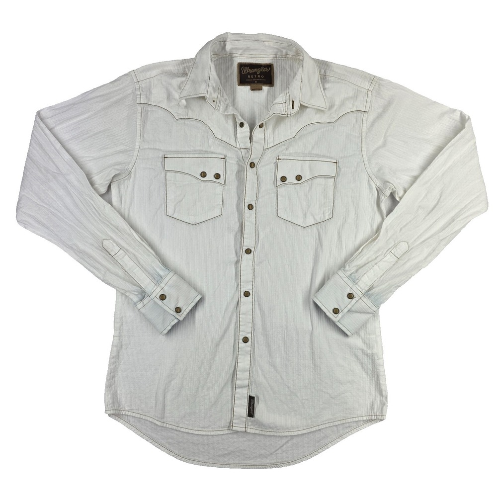 Wrangler Retro Pearl Snap White Button Up Shirt Western Work Dress
